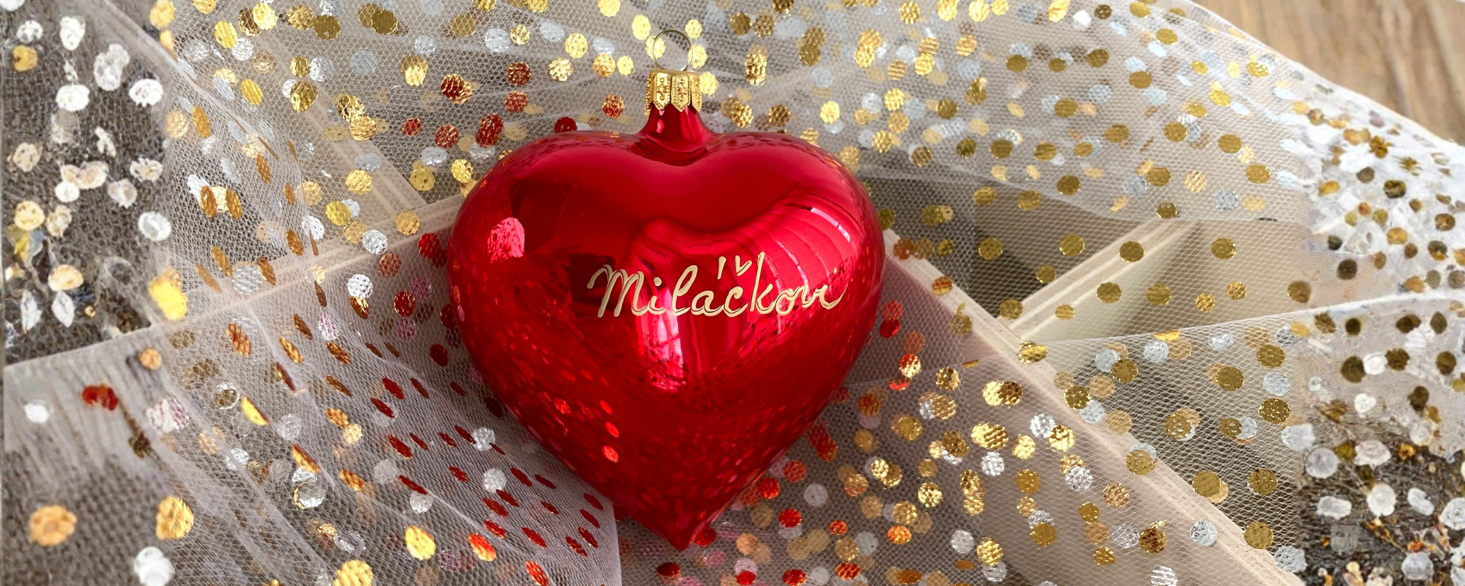 Skleněná ozdoba - Velké červené srdce 10 cm