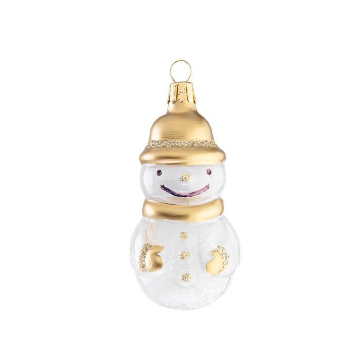 Skleněné vánoční ozdoby bílozlatá sada santa a sněhuláček, 4ks