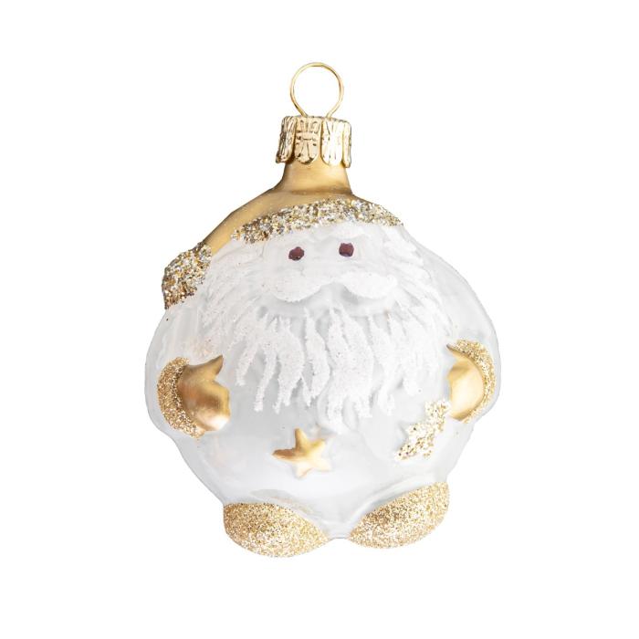 Skleněné vánoční ozdoby bílozlatá sada santa a sněhuláček, 4ks