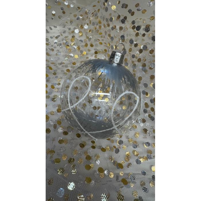 Baňka čirá s bílými ornamenty