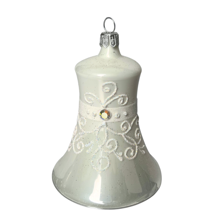 Zvonek bílý porcelán se šatonem, 1 ks