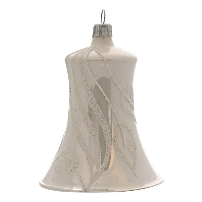 Zvonek bílý porcelán s lístky, 1 ks