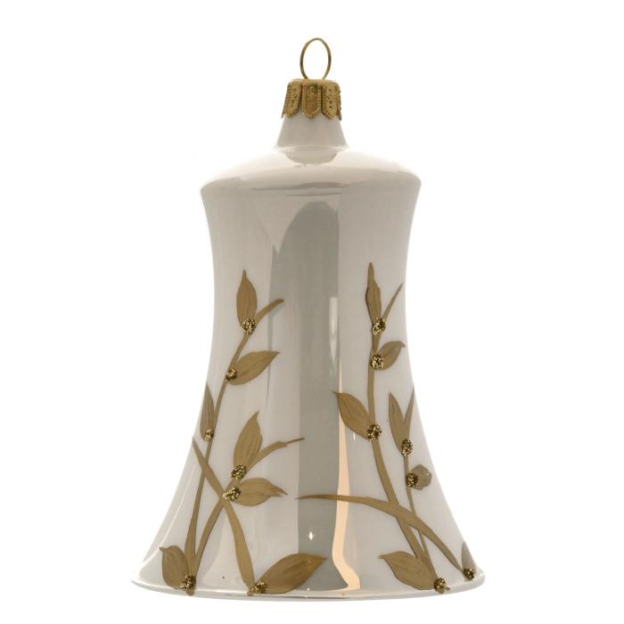 Zvonek bílý porcelán s lístečky, 1 ks