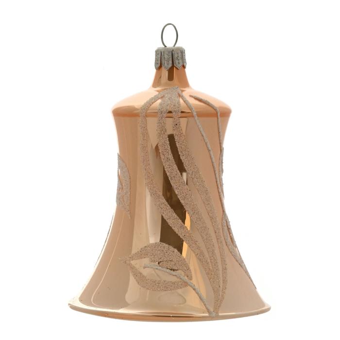 Zvonek oranžový porcelán s lístky, 1 ks