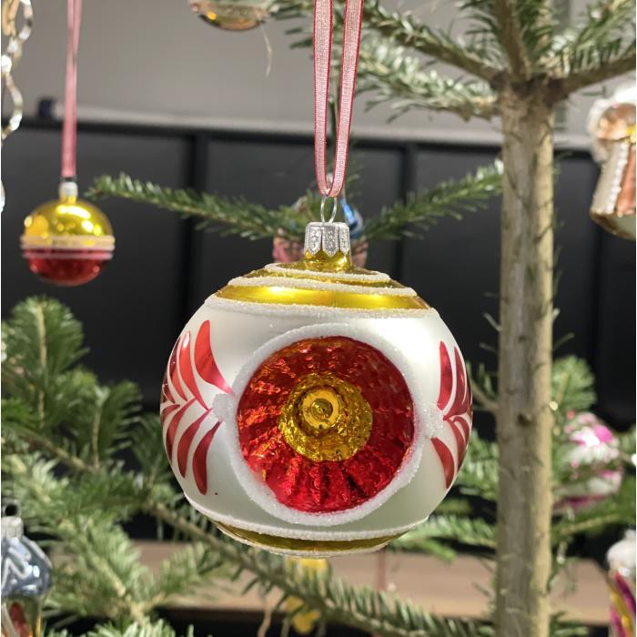 Skleněné vánoční ozdoby Retro - Koule píchané a se srdíčky, 6 ks