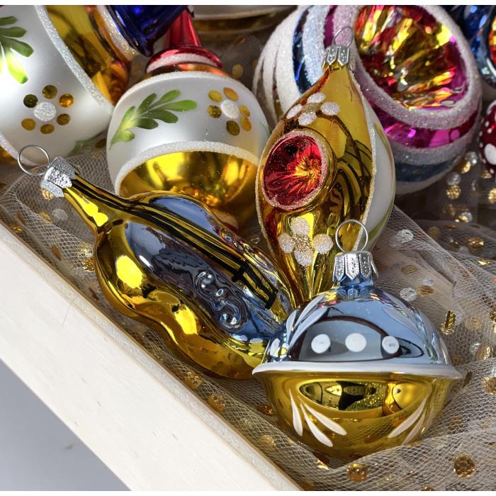 Skleněné vánoční ozdoby Retro - Rolničky, 12 ks