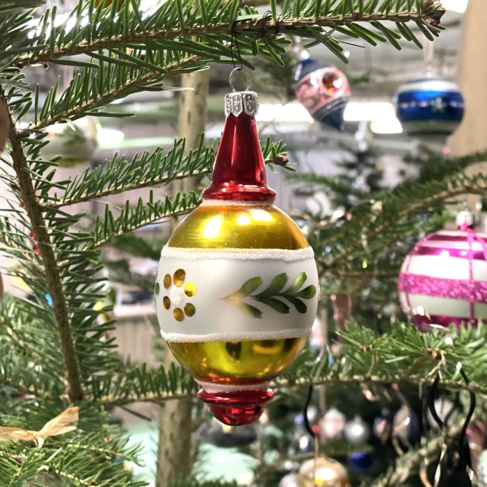 Skleněné vánoční ozdoby Retro - Kapky s lupínkem, 4 ks