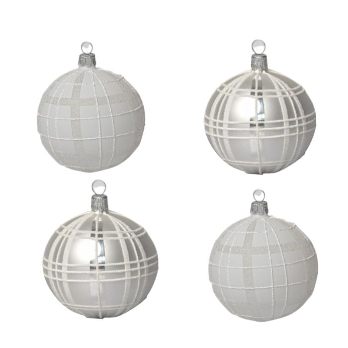 Skleněné vánoční ozdoby basic Bianco - Bianco kanafasy, 4 ks