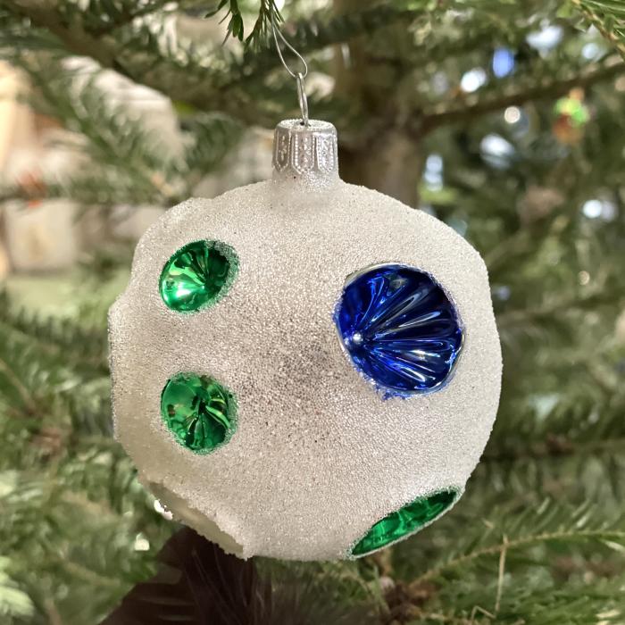 Skleněné vánoční ozdoby Retro - Koule píchané a košíčkem, 6 ks