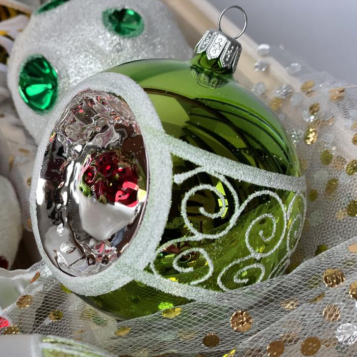 Skleněné vánoční ozdoby Retro - Koule píchané a košíčkem, 6 ks