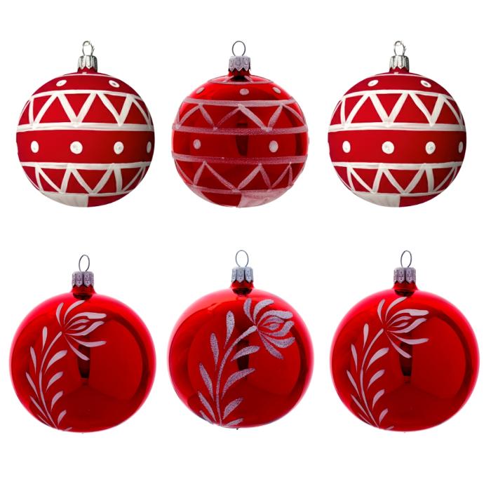 Skleněné vánoční ozdoby Domovina - Baňky s káčou a pivoňkou, 6 ks