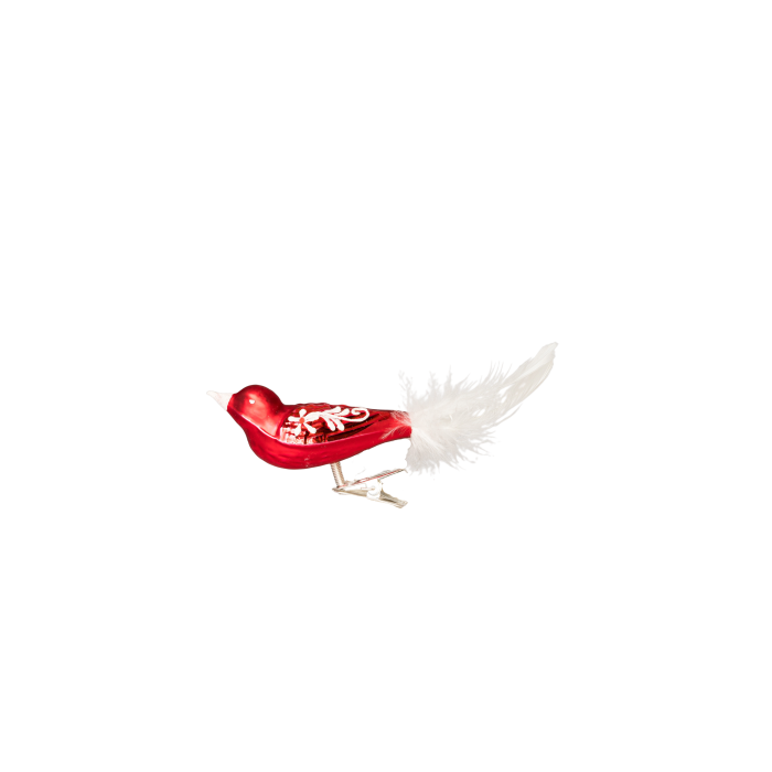 Skleněná ozdoba Ptáček velikonoční kytička červený