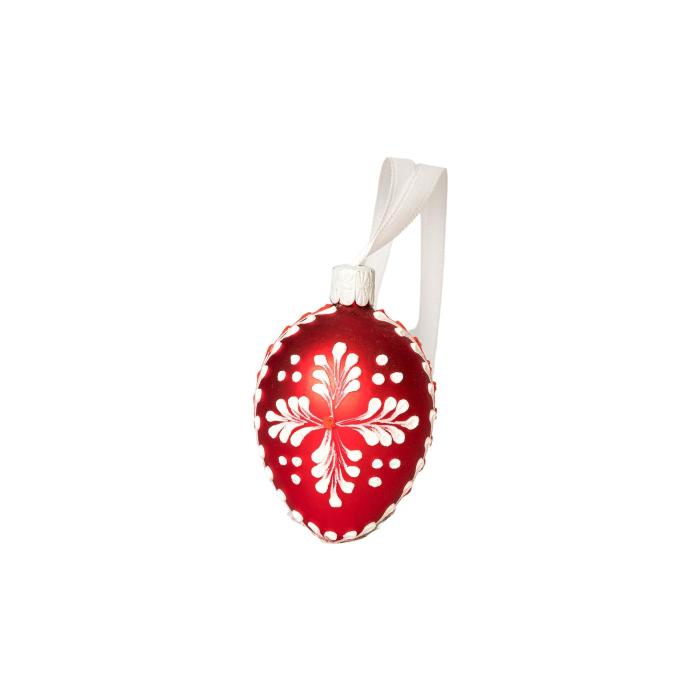 Skleněná ozdoba velikonoční vajíčka Dvě v jednom červená, 1 ks