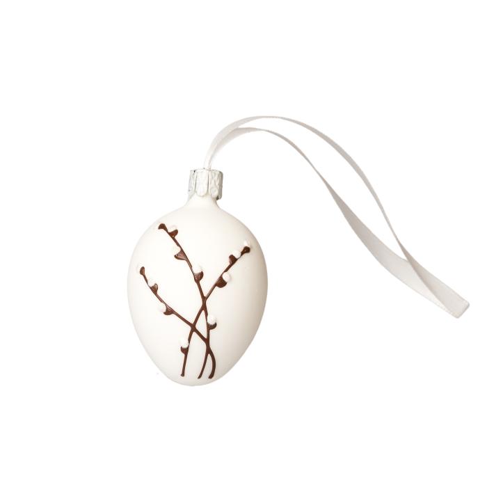 Skleněná ozdoba Velikonoční vajíčka kočičky bílá, 1 ks