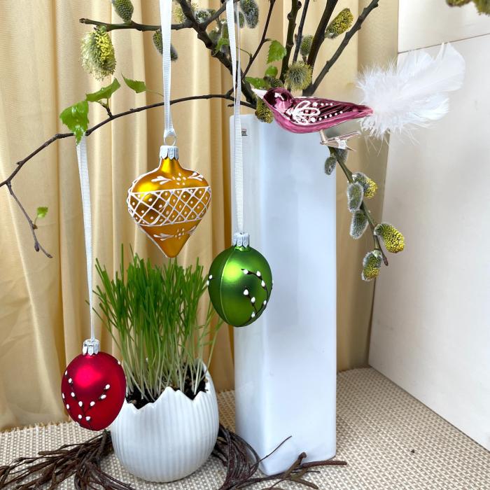 Skleněná ozdoba Velikonoční vajíčka kočičky červená, 1 ks