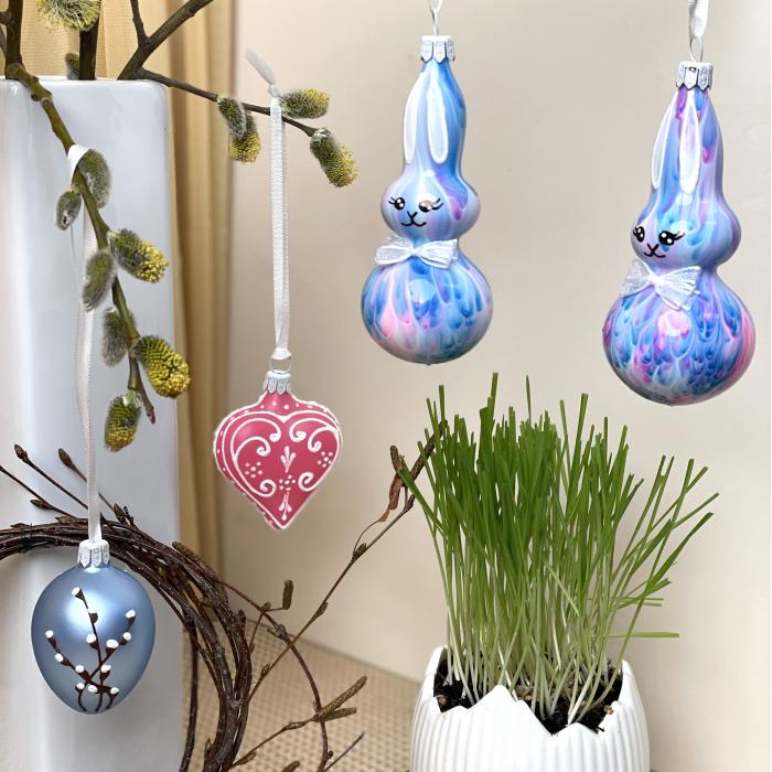 Skleněná ozdoba Velikonoční vajíčka kočičky modrá, 1 ks