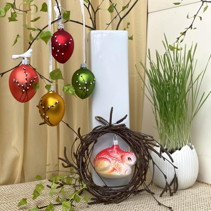 Skleněná ozdoba Velikonoční vajíčka kočičky oranžová, 1 ks