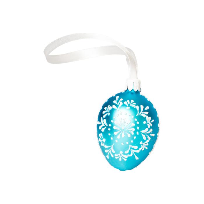 Skleněná ozdoba Velikonoční vajíčka folklórní klasika 2 tyrkysová, 1 ks