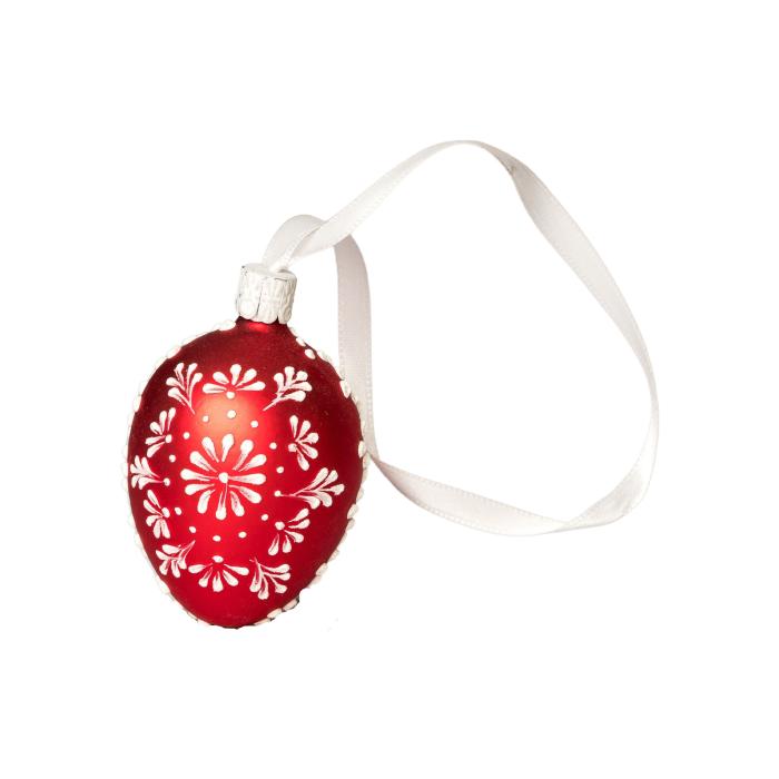 Skleněná ozdoba Velikonoční vajíčka folklórní klasika 2 karmínová, 1 ks