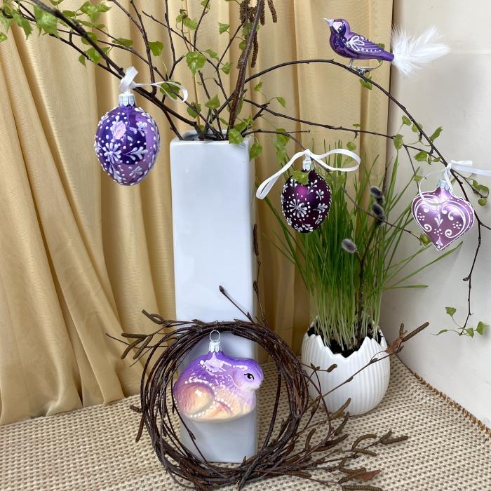 Skleněná ozdoba Velikonoční vajíčka folklórní klasika 2 světle fialová, 1 ks