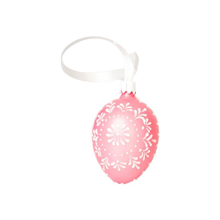 Skleněná ozdoba Velikonoční vajíčka folklórní klasika 2 světle růžová, 1 ks