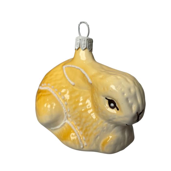Skleněná ozdoba zajíček žlutý, 1 ks
