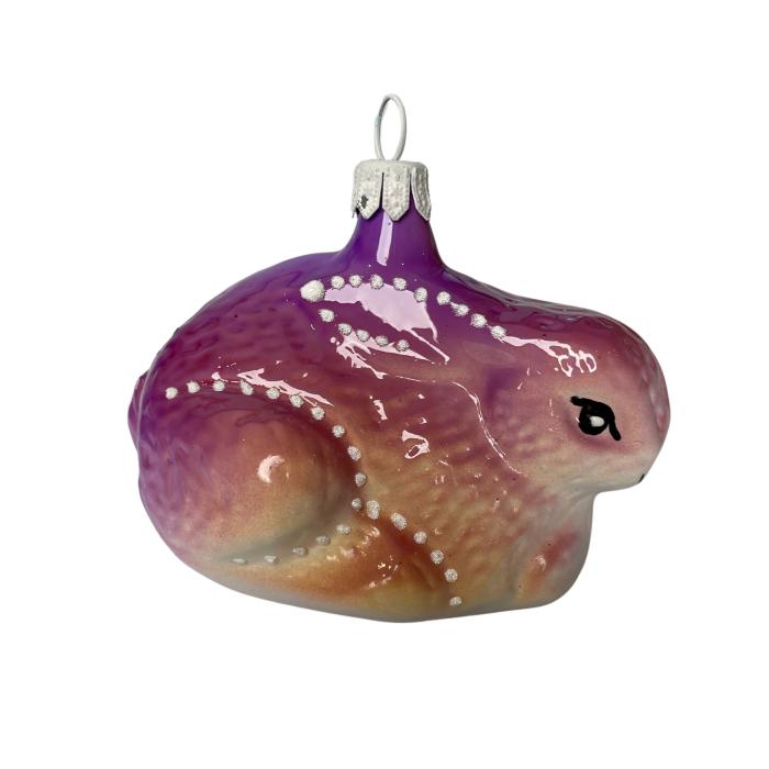 Skleněná ozdoba zajíček fialovobéžový, 1 ks