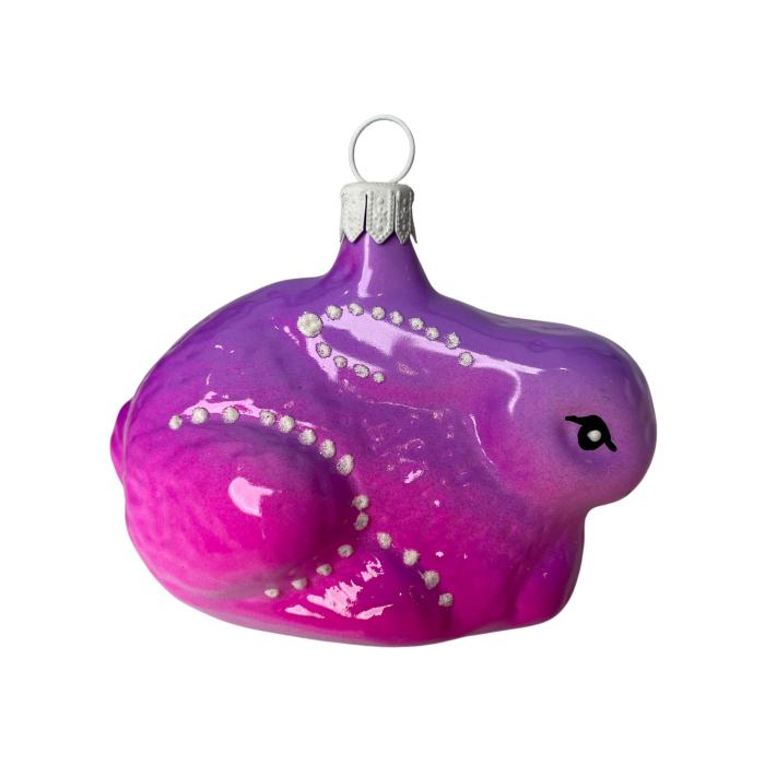 Skleněná ozdoba zajíček růžovofialový, 1 ks