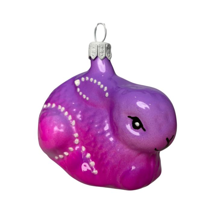 Skleněná ozdoba zajíček růžovofialový, 1 ks