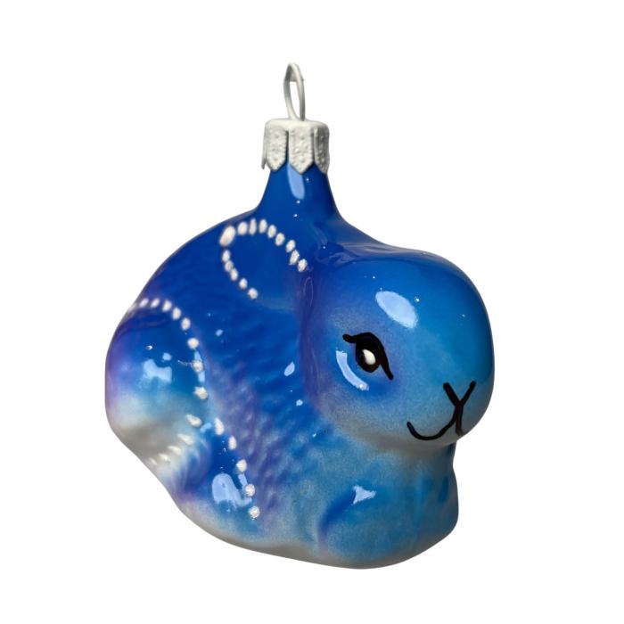 Skleněná ozdoba zajíček modrofialový, 1 ks