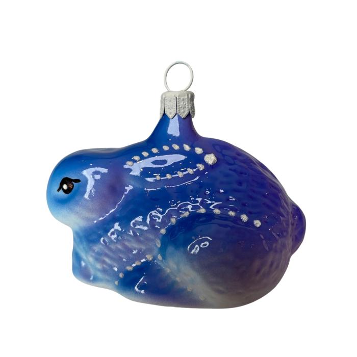 Skleněná ozdoba zajíček modrofialový, 1 ks