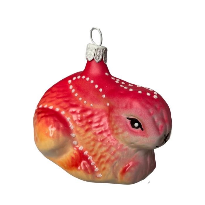 Skleněná ozdoba zajíček červenožlutý, 1 ks