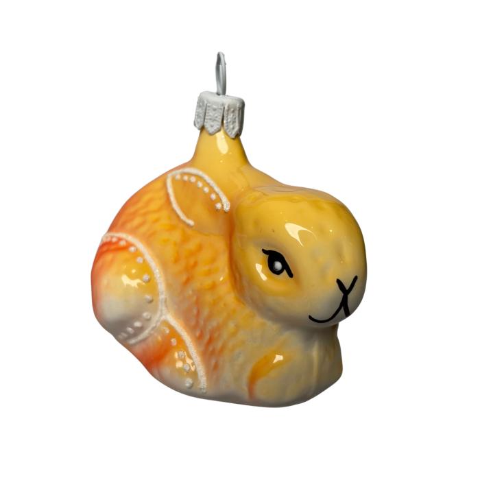 Skleněná ozdoba zajíček žlutooranžový, 1 ks