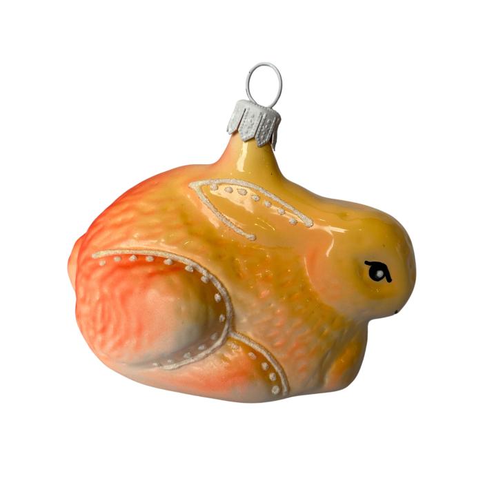 Skleněná ozdoba zajíček žlutooranžový, 1 ks