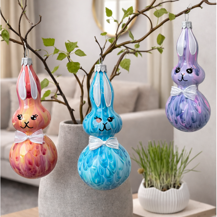 Skleněné ozdoby - Jarní komplet Zajíčci vysocí, 3 ks