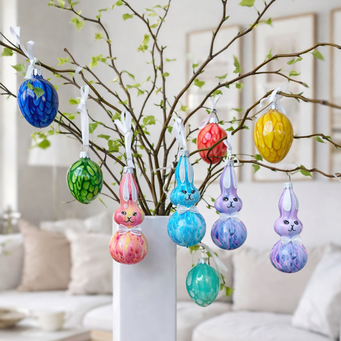 Skleněné ozdoby - Jarní komplet Zajíčci vysocí, 3 ks