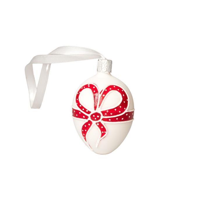 Skleněné ozdoby - Jarní komplet Modří zajíčci s červenou mašlí a srdíčkem, 4 ks