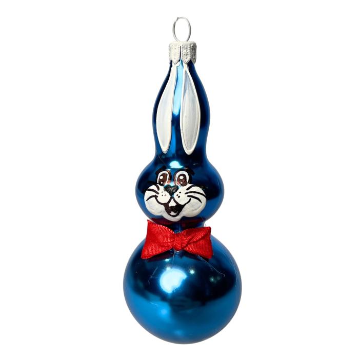 Skleněné ozdoby - Jarní komplet Modří zajíčci s červenou mašlí a srdíčkem, 4 ks