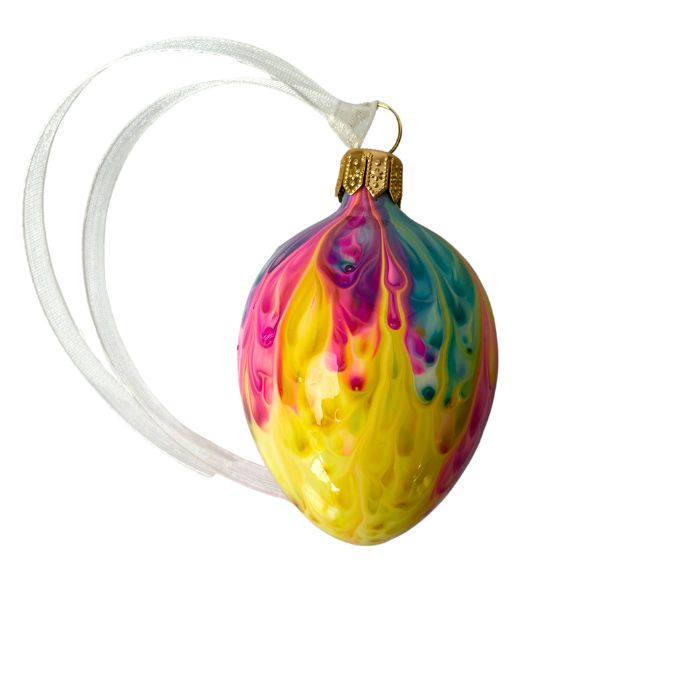 Skleněné ozdoby - Jarní komplet Zajíčci s duhovými vajíčky, 4 ks