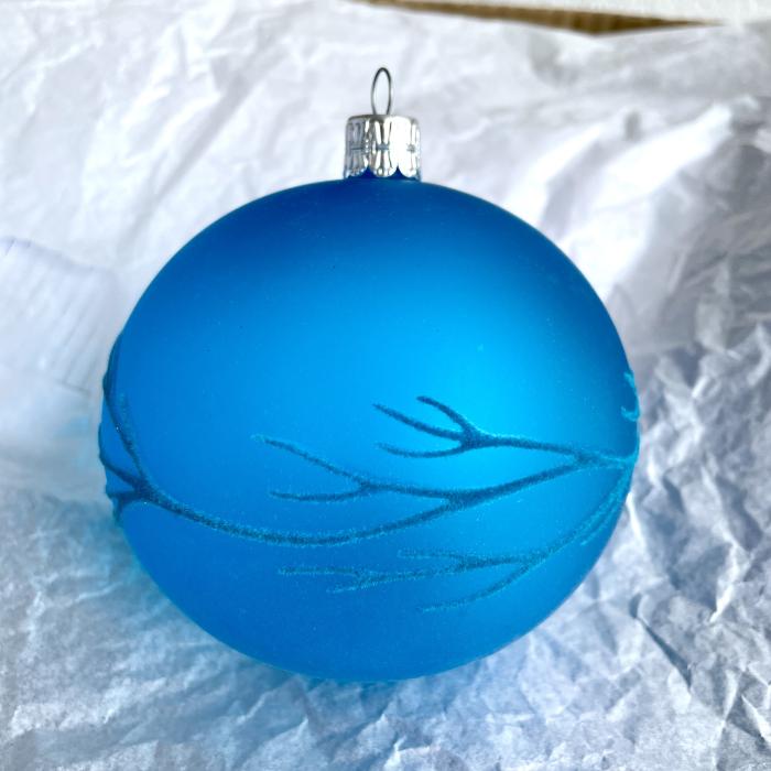 Baňka modrá čirá s větví, 1 ks