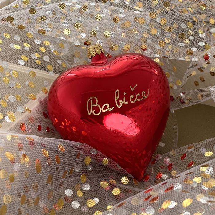 Skleněná ozdoba Velké červené srdce s nápisem:  Mamince