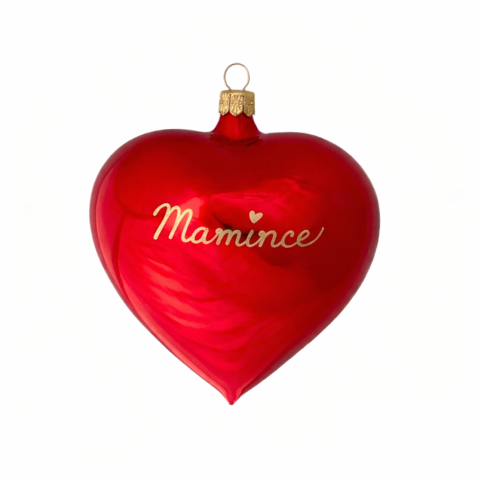 Skleněná ozdoba Velké červené srdce s nápisem:  Mamince