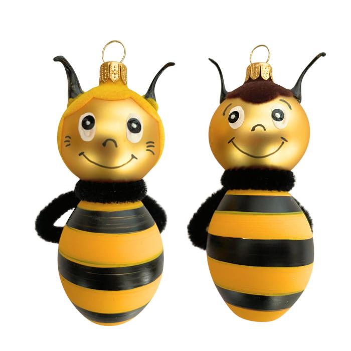 Skleněná foukaná ozdoba Včelka a Včelík, 2 ks