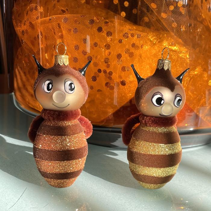 Skleněná foukaná ozdoba Včelka a Včelík, 2 ks