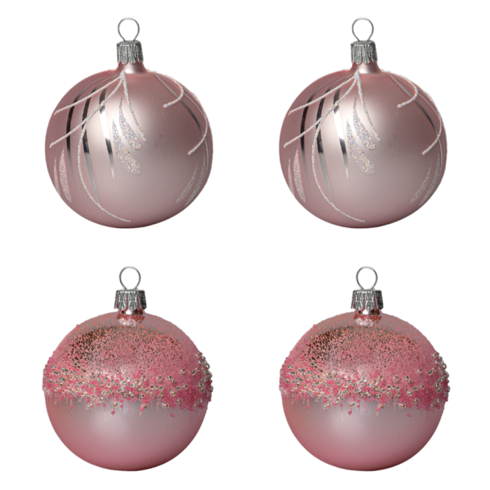 Skleněné vánoční ozdoby basic Pinky - Pinky větvičky a korálky, 4 ks