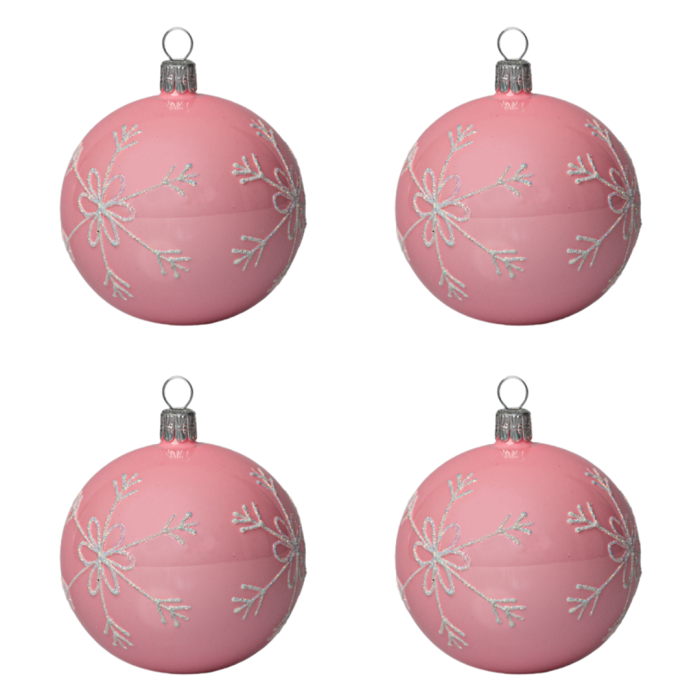 Skleněné vánoční ozdoby basic Pinky - Pinky vločky, 4 ks