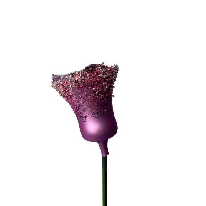 Skleněná foukaná ozdoba tulipán lila, 1 ks