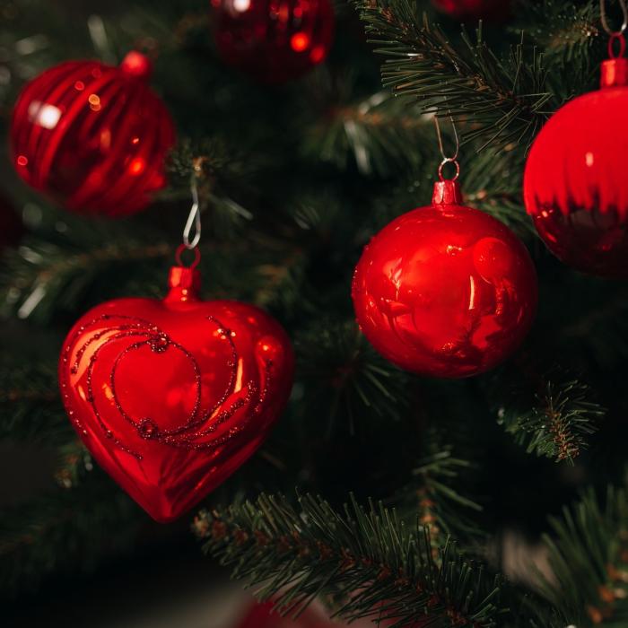 Skleněné vánoční ozdoby basic Red - Red srdce, 4 ks
