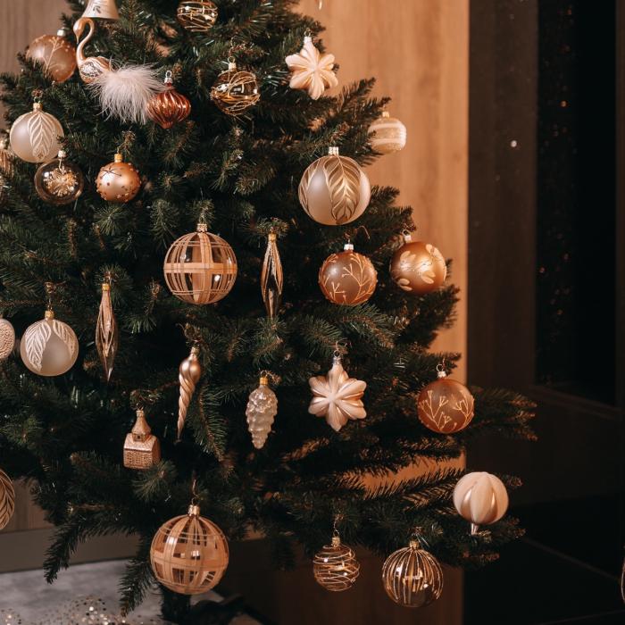Skleněné vánoční ozdoby basic Caramel - Caramel linky, 12 ks
