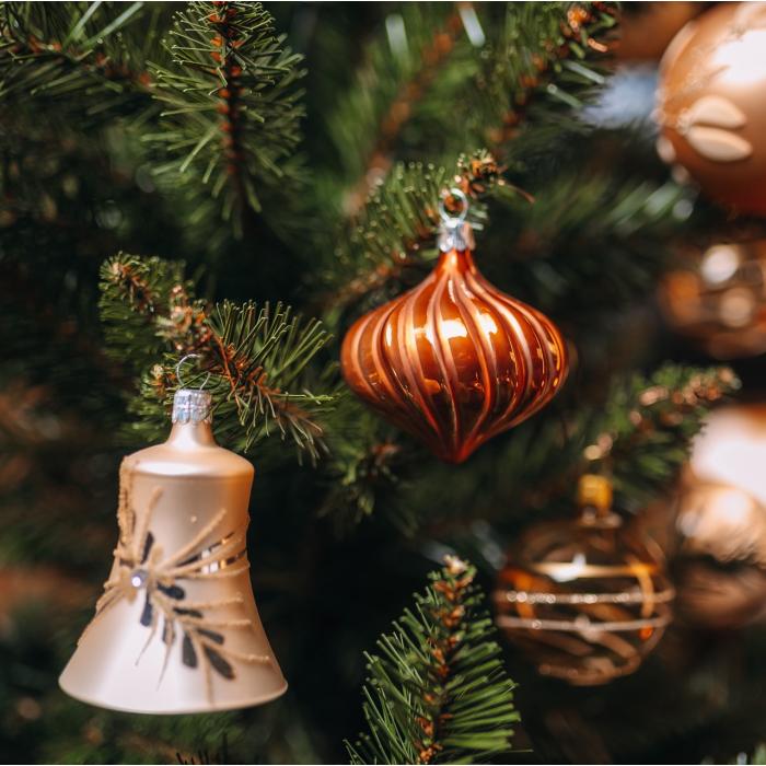 Skleněné vánoční ozdoby basic Caramel - Caramel listy a proužky, 6 ks